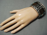 Ideal Design Vintage Native American Navajo Turquoise Sterling Silver Heavy Wood Bracelet-Nativo Arts
