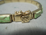 Solid 14k Gold Vintage Native American Navajo Gaspeite Inlay Link Bracelet-Nativo Arts