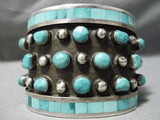 Native American One Of Biggest Best Vintage Navajo Turquoise Inlay Sterling Silver Bracelet Old-Nativo Arts