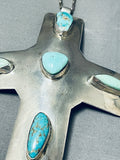 Native American Huge Vintage Santo Domingo Royston Turquoise Sterling Silver Cross Necklace-Nativo Arts