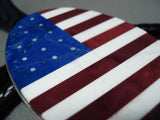 Huge American Flag Native American Navajo Coral Lapis Sterling Silver Inlay Bolo Tie-Nativo Arts