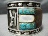 Ideal Design Vintage Native American Navajo Turquoise Sterling Silver Heavy Wood Bracelet-Nativo Arts
