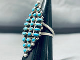 Hand Shaped Intricate Turquoise Vintage Native American Zuni Sterling Silver Ring Old-Nativo Arts