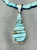 Beautiful Native American Navajo Turquoise Inlay Sterling Silver Teardrop Necklace-Nativo Arts