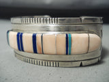 Rare Vintage Native American Navajo Pink Shell Turquoise Sterling Silver Inlay Bracelet-Nativo Arts