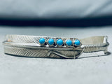 Extremely Intricate Feather Native American Navajo Turquoise Sterling Silver Bracelet-Nativo Arts