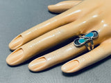 Tears Of Joy Vintage Native American Zuni Turquoise Sterling Silver Ring Old-Nativo Arts