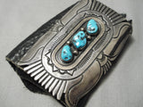 Huge Detailed Vintage Native American Navajo Turquoise Sterling Silver Mountain Ketoh Bracelet-Nativo Arts