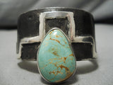 Superior Native American Navajo Teardrop Royston Turquoise Sterling Silver Bracelet-Nativo Arts