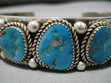 Stunning Vintage Native American Navajo Blue Gem Turquoise Sterling Silver Bracelet Cuff Old-Nativo Arts