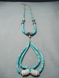 Native American Noteworthy Vintage Santo Domingo Kingman Turquoise Sterling Silver Necklace Old-Nativo Arts