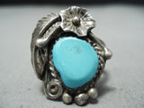 Marvelous Vintage Native American Navajo Blue Gem Turquoise Sterling Silver Ring-Nativo Arts