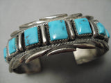 Quality Vintage Native American Navajo Squared Turquoise Sterling Silver Wave Bracelet Old-Nativo Arts