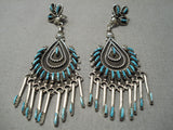 Incredible Vintage Zuni Native American Turquoise Sterling Silver Earrings-Nativo Arts