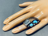 Big Signed Native American Navajo Turquoise Sterling Silver Ring-Nativo Arts
