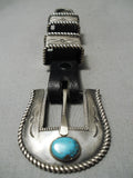Detailed Vintage Native American Navajo Red Mountain Turquoise Sterling Silver Buckle Set-Nativo Arts