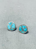 Very Old Vintage Native American Zuni Turquoise Inlay Sterling Silver Earrings-Nativo Arts