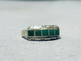 Very Early Vintage Native American Zuni 5 Cerrillos Turquoise Sterling Silver Ring-Nativo Arts