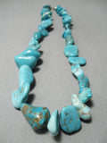 Chunky Dunky Vintage Native American Navajo Carico Lake Turquoise Necklace Old-Nativo Arts