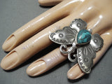 Superb San Felipe Native American Turquoise Sterling Silver Butterfly Ring-Nativo Arts