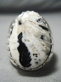 Exquisite Navajo White Buffalo Sterling Silver Ring Native American-Nativo Arts