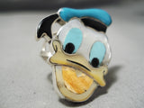 Detailed Huge Zuni Native American Donald Duck Turquoise Sterling Silver Ring-Nativo Arts