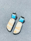 Native American Brilliant Vintage Isleta Sleeping Beauty Turquoise Sterling Silver Earrings-Nativo Arts