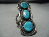 Striking Vintage Native American Navajo Towering Turquoise Sterling Silver Ring Old-Nativo Arts
