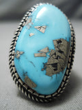 Huge And Thick!! Vintage Native American Navajo Old Morenci Turquoise Sterling Silver Ring-Nativo Arts