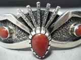 Rare Signed Navajo Native American Coral Sterling Silver Bracelet-Nativo Arts