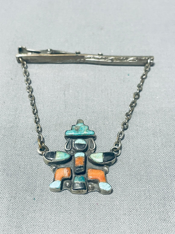 One Of The Best Vintage Native American Zuni Inlay Turquoise Sterling Silver Tie Clip Tack-Nativo Arts
