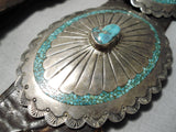 Huge Very Unique Vintage Native American Navajo Sterling Silver Turquoise Inlay Concho Belt Old-Nativo Arts