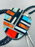 Native American Museum Worthy Santo Domingo Inlay Turquoise Coral Jet Sterling Silver Giant Bolo-Nativo Arts