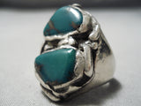 Astounding Vintage Native American Navajo Cerrillos Turquoise Sterling Silver Ring Heavy-Nativo Arts