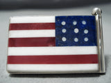 Huge American Flag Native American Navajo Coral Sterling Silver Lapis Ring Huge-Nativo Arts