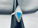 Awesome Vintage Native American Navajo Blue Gem Turquoise & Mother Of Pearl Sterling Silver Ring-Nativo Arts