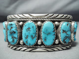 Amazing Vintage Native American Navajo Kingman Turquoise Sterling Silver Bracelet Old-Nativo Arts