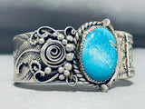 Native American One Of The Most Unique Silver Work Vintage Turquoise Sterling Bracelet-Nativo Arts