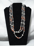 Extraordinary Navajo Coral Sterling Silver Long Necklace Native American-Nativo Arts