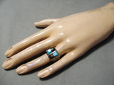 Exceptional Vintage Native American Navajo Turquoise Ironwood Sterling Silver Ring-Nativo Arts