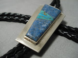Amazing Thompson Native American Navajo Vintage Turquoise Lapis Inlay Sterling Silver Bolo Tie-Nativo Arts