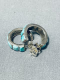 Superb Vintage Native American Zuni Blue Gem Sterling Silver Hoop Earrings-Nativo Arts