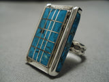 Superior Vintage Native American Navajo Blue Diamond Turquoise Sterling Silver Ring Old-Nativo Arts