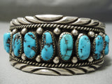Huge Thick Heavy Vintage Native American Navajo Turquoise Sterling Silver Bracelet Old-Nativo Arts