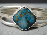 Amazing Vintage Native American Navajo Pilot Mountain Turquoise Sterling Silver Bracelet Old-Nativo Arts