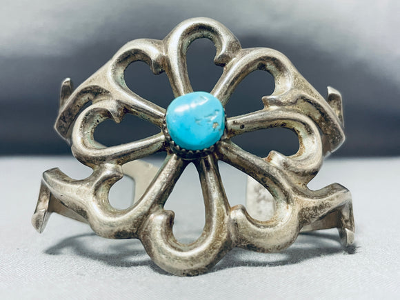 Impressive Vintage Native American Navajo Blue Gem Turquoise Sterling Silver Bracelet-Nativo Arts