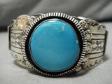 Detailed!! Vintage Native American Navajo Hand Tooled Sterling Silver Turquoise Dome Bracelet-Nativo Arts