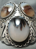 One Of Biggest Vintage Native American Navajo Agate Sterling Silver Bracelet Old-Nativo Arts