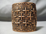 Huge Native American Navajo Cross Christian Hand Tooled Copper Bracelet- Wide!!-Nativo Arts