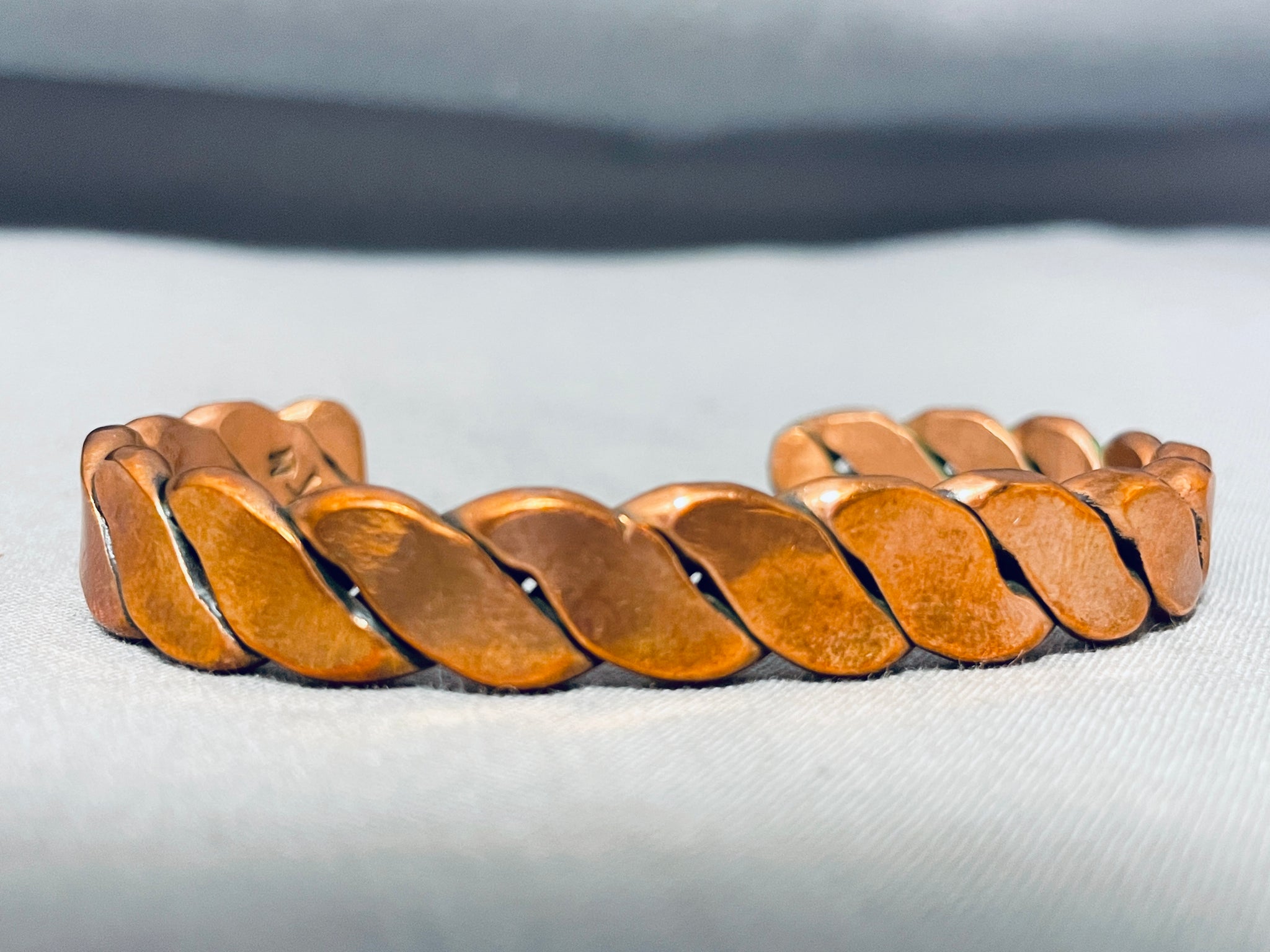 Vintage Copper Cuff Bracelet - Twisted Braided Ropey